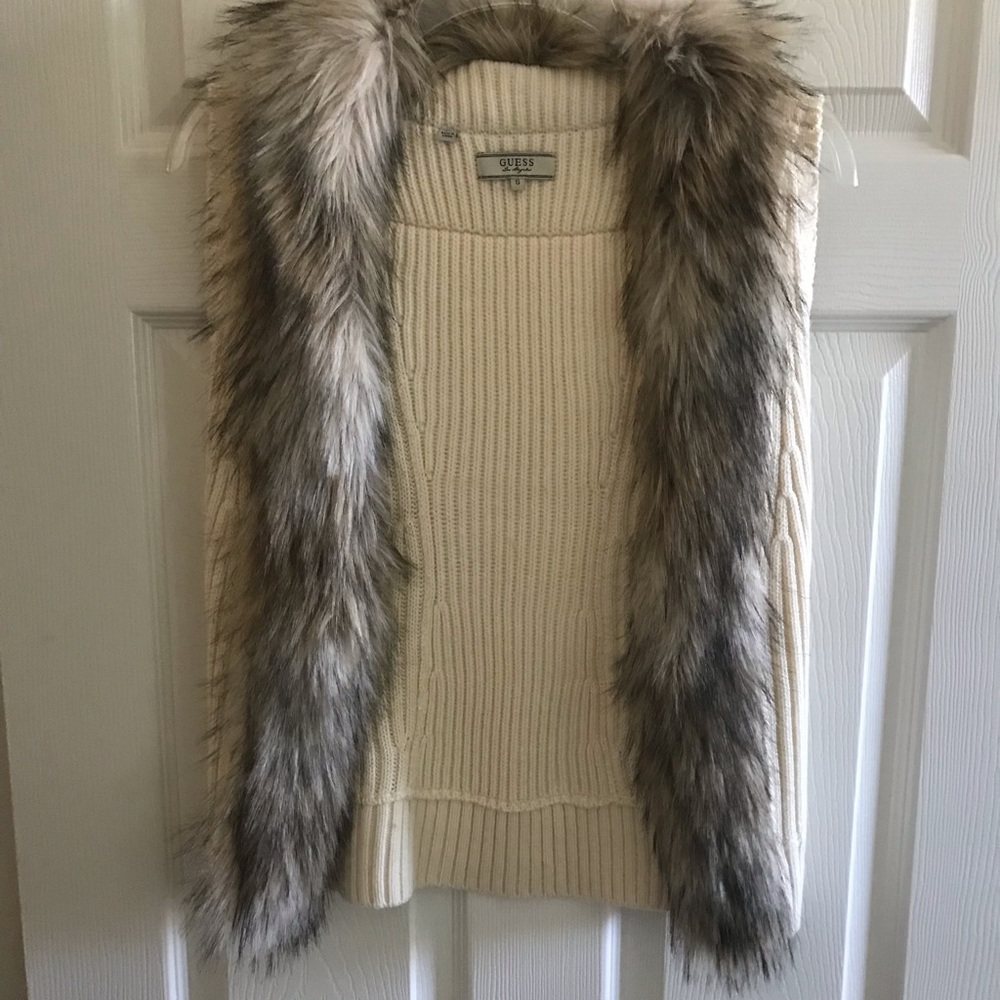 Guess faux fur vest.  Size SMALL in Cream color. ‼️LIKE NEW‼️